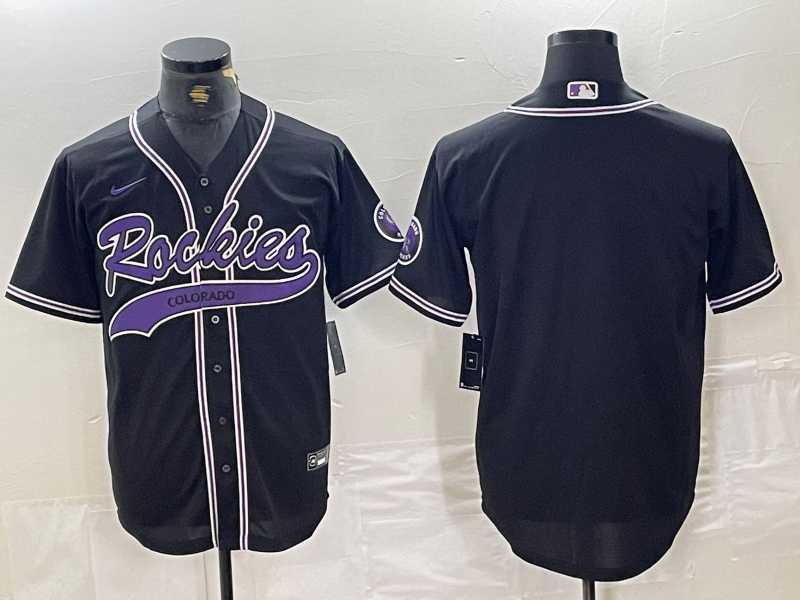 Men%27s Colorado Rockies Blank Black With Patch Cool Base Stitched Baseball Jersey